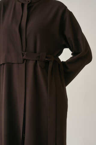 Long Hidden-Button Tunic Dark Brown - 9