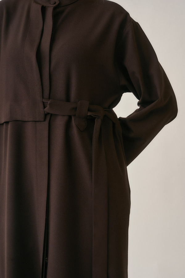 Long Hidden-Button Tunic Dark Brown - 9