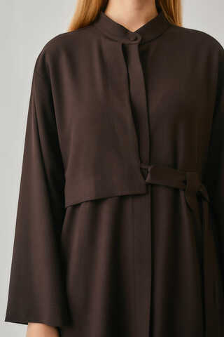 Long Hidden-Button Tunic Dark Brown - 10