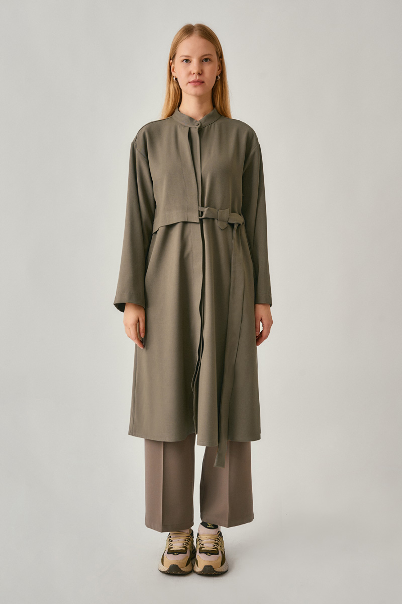 Long Hidden-Button Tunic Khaki