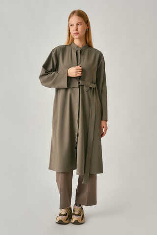Long Hidden-Button Tunic Khaki - 3