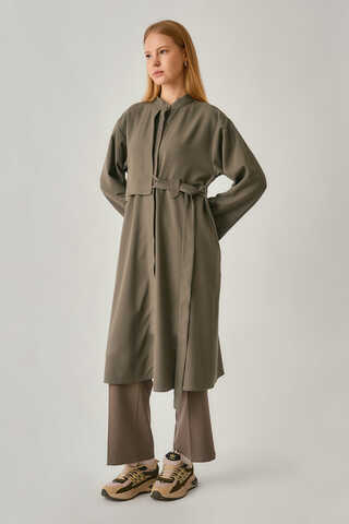 Long Hidden-Button Tunic Khaki - 5