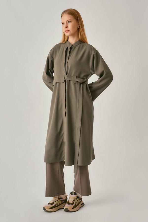 Long Hidden-Button Tunic Khaki - 5