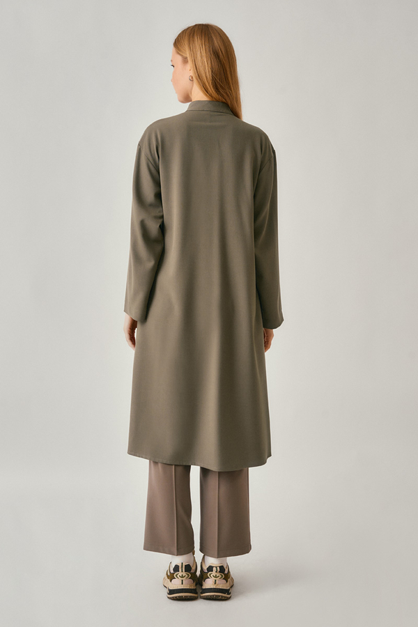 Long Hidden-Button Tunic Khaki - 10