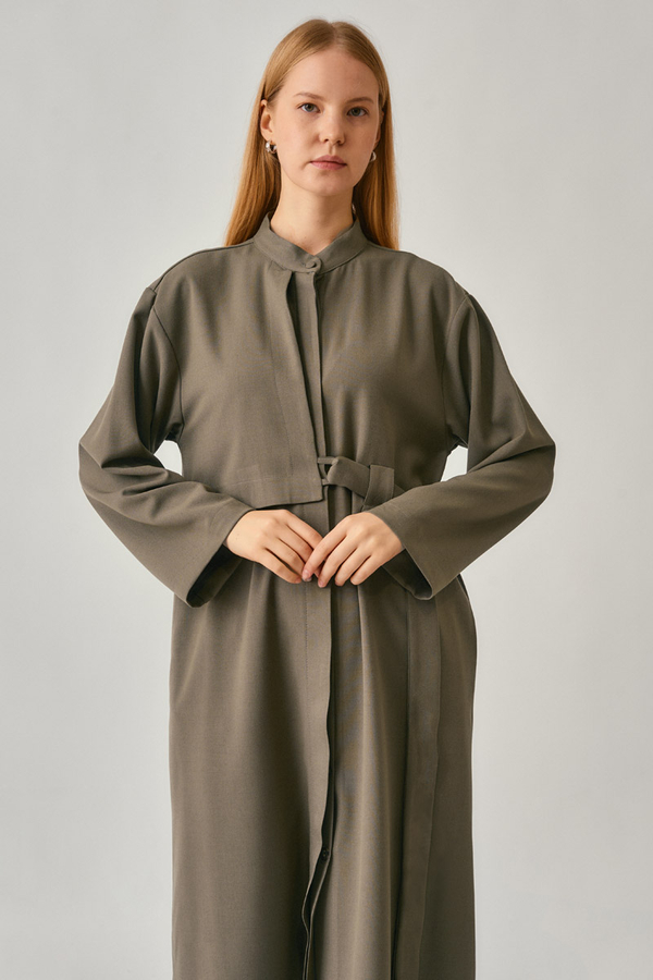 Long Hidden-Button Tunic Khaki - 2