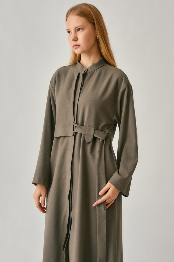 Long Hidden-Button Tunic Khaki - 7