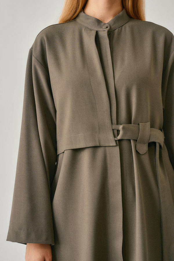 Long Hidden-Button Tunic Khaki - 9