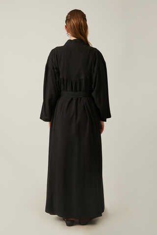 Long Linen Kimono Black - 11