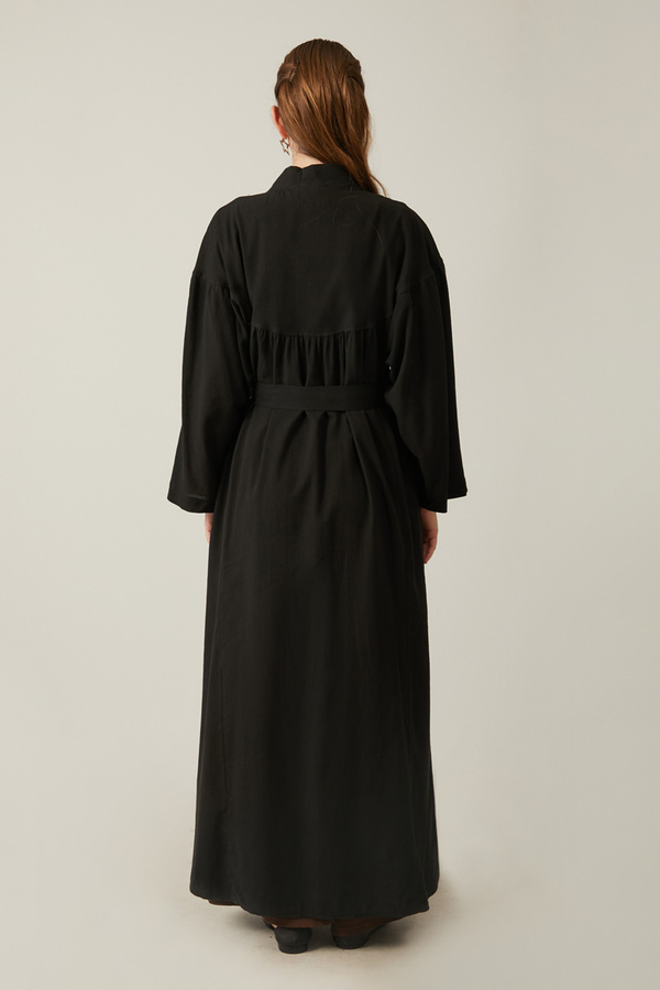 Long Linen Kimono Black - 11