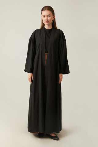 Long Linen Kimono Black - 1