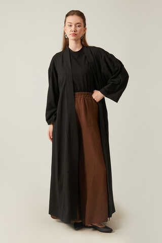 Long Linen Kimono Black - 2