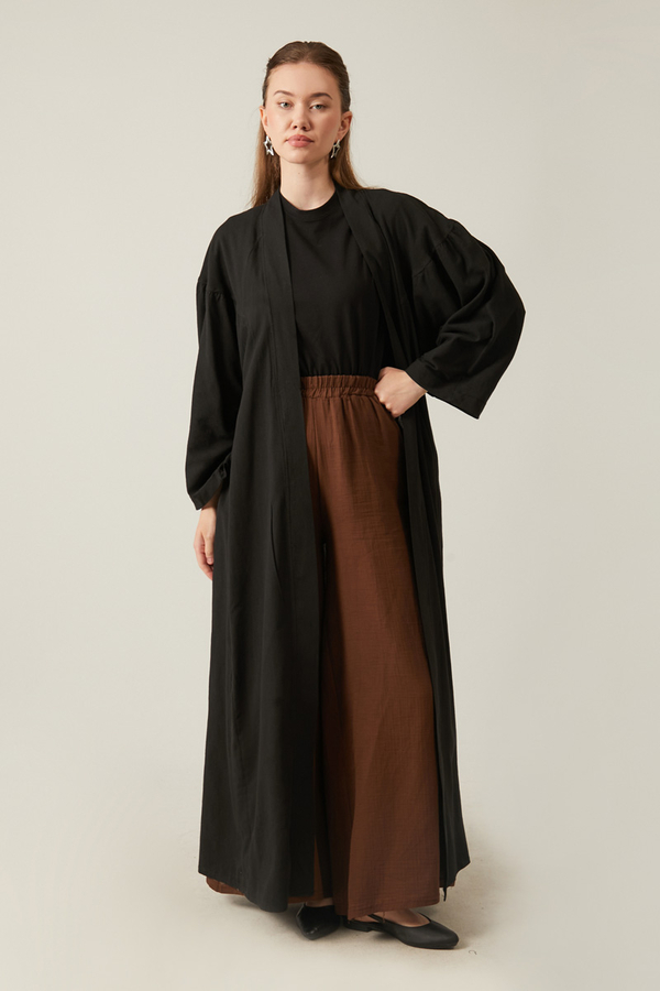 Long Linen Kimono Black - 2