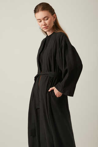 Long Linen Kimono Black - 10
