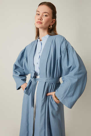Long Linen Kimono Blue - 2
