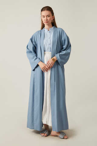 Long Linen Kimono Blue - 3