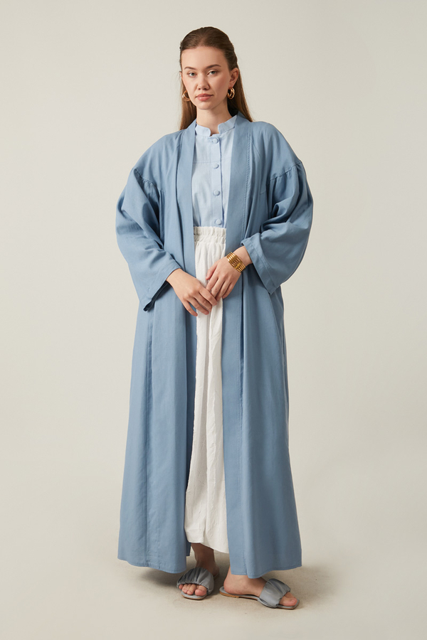 Long Linen Kimono Blue - 3