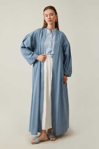 Long Linen Kimono Blue - 7