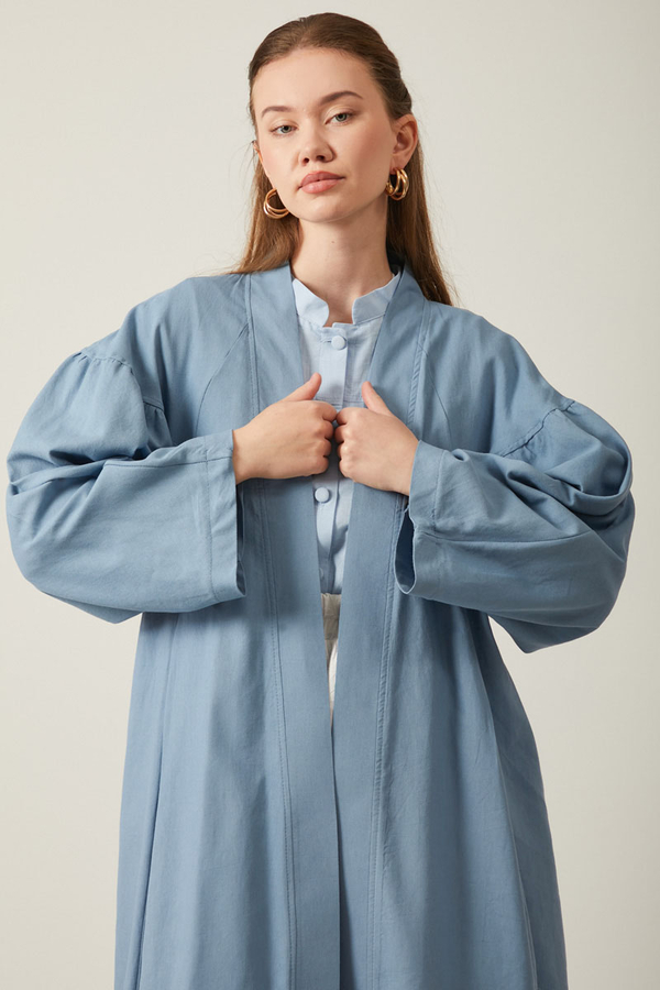 Long Linen Kimono Blue - 8