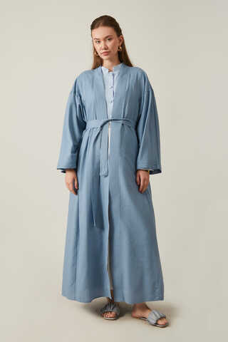 Long Linen Kimono Blue - 10