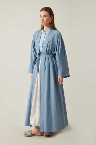 Long Linen Kimono Blue - 11