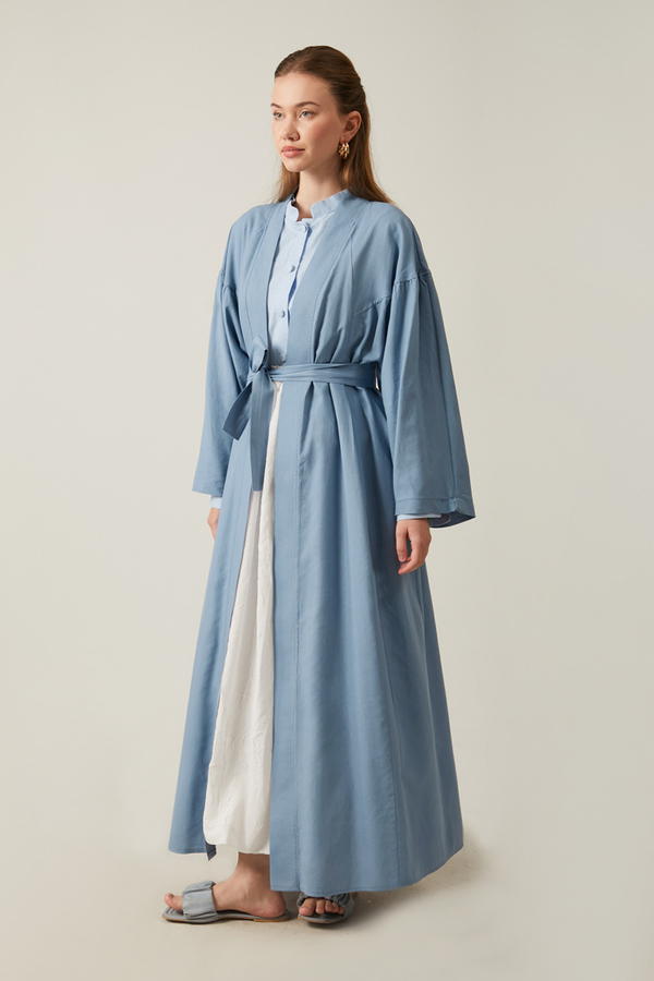 Long Linen Kimono Blue - 11