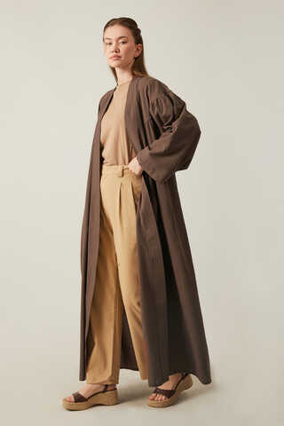 Long Linen Kimono Brown - 3