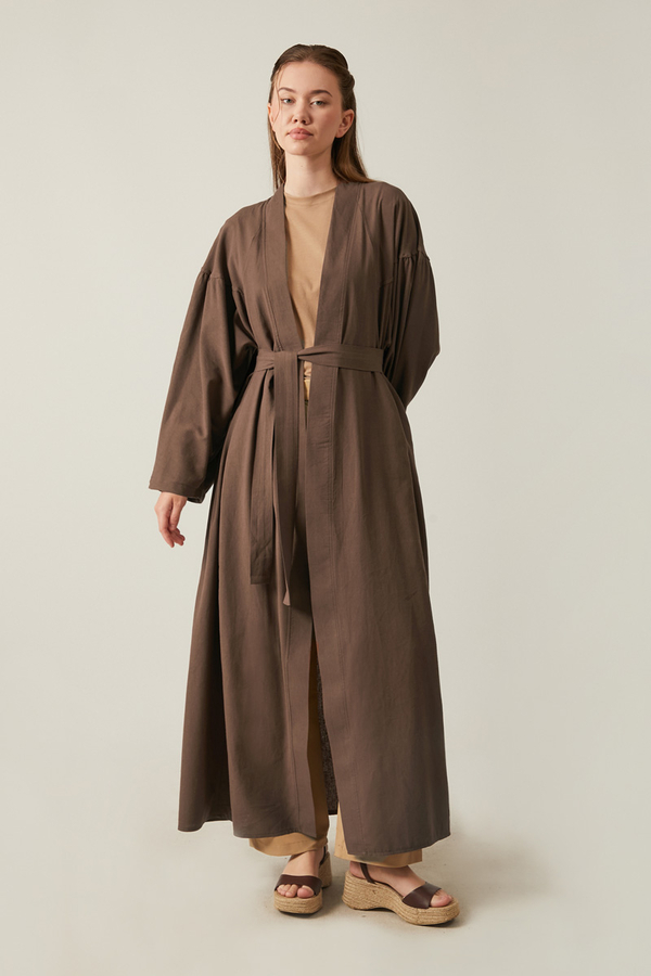 Long Linen Kimono Brown - 5