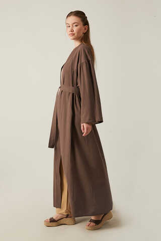 Long Linen Kimono Brown - 6