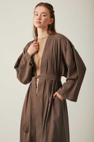 Long Linen Kimono Brown - 7