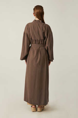 Long Linen Kimono Brown - 8