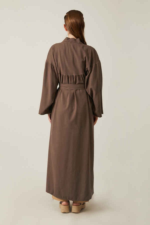 Long Linen Kimono Brown - 8