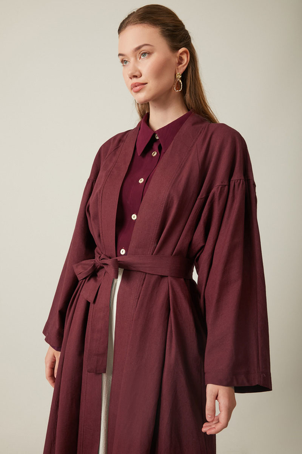 Long Linen Kimono Burgundy - 8