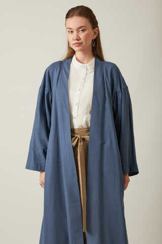 Long Linen Kimono Indigo - 7