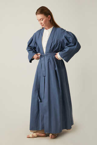 Long Linen Kimono Indigo - 9