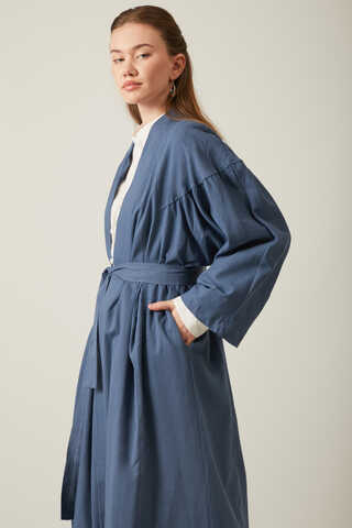 Long Linen Kimono Indigo - 10