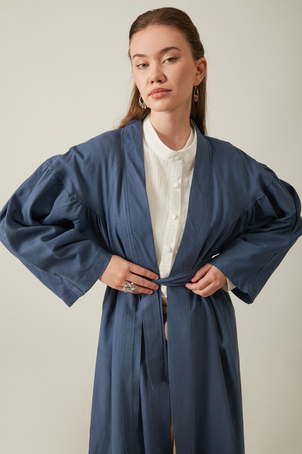 Long Linen Kimono Indigo - 2
