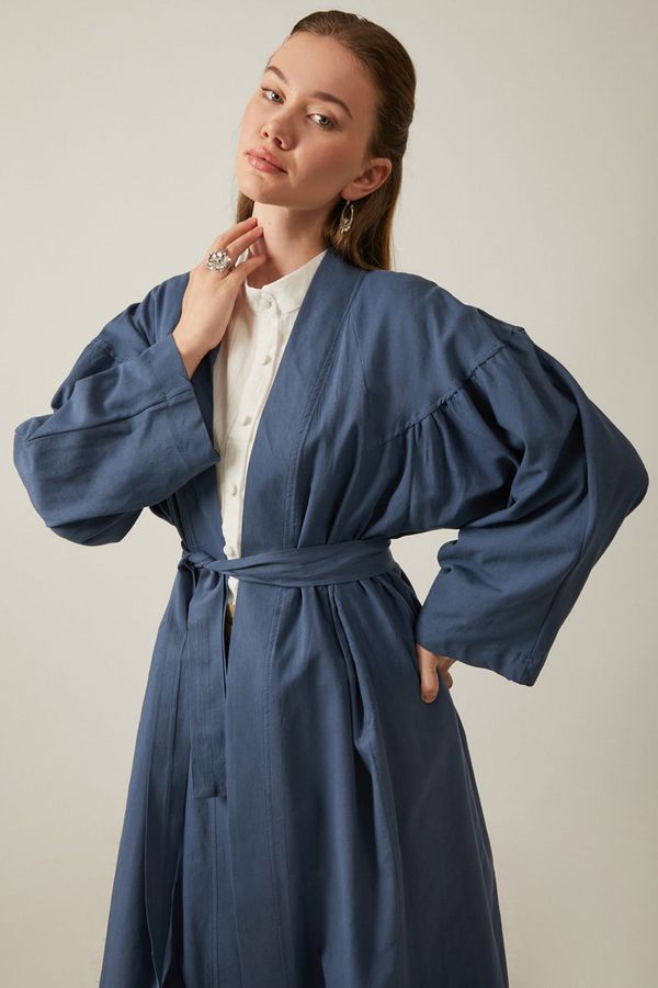 Long Linen Kimono Indigo - 5