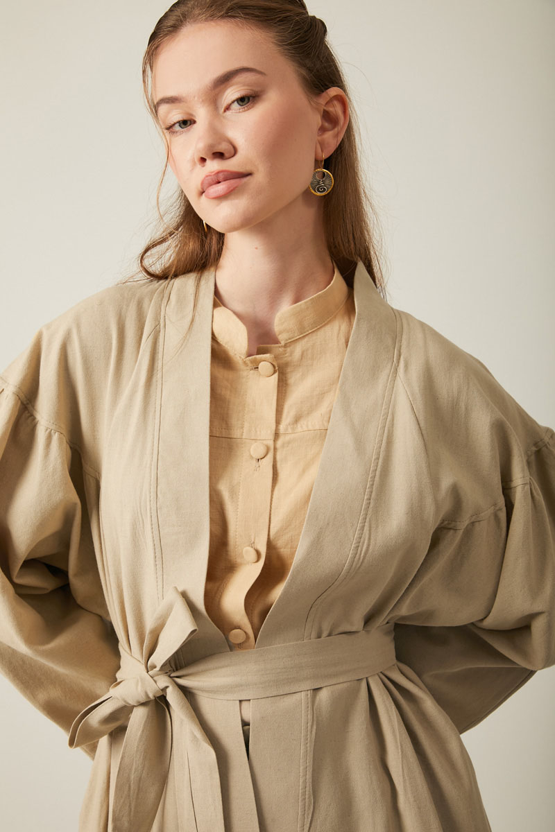 Long Linen Kimono Stone