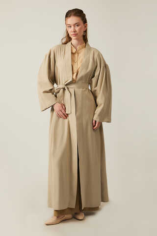 Long Linen Kimono Stone - 5