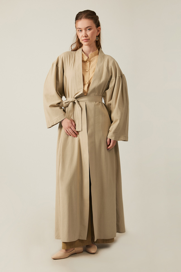 Long Linen Kimono Stone - 5