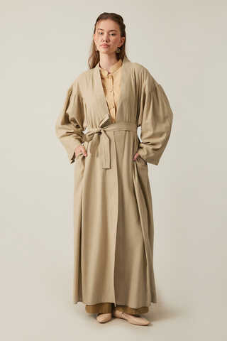 Long Linen Kimono Stone - 6