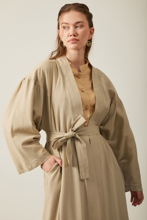 Long Linen Kimono Stone - 7