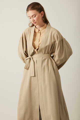 Long Linen Kimono Stone - 8