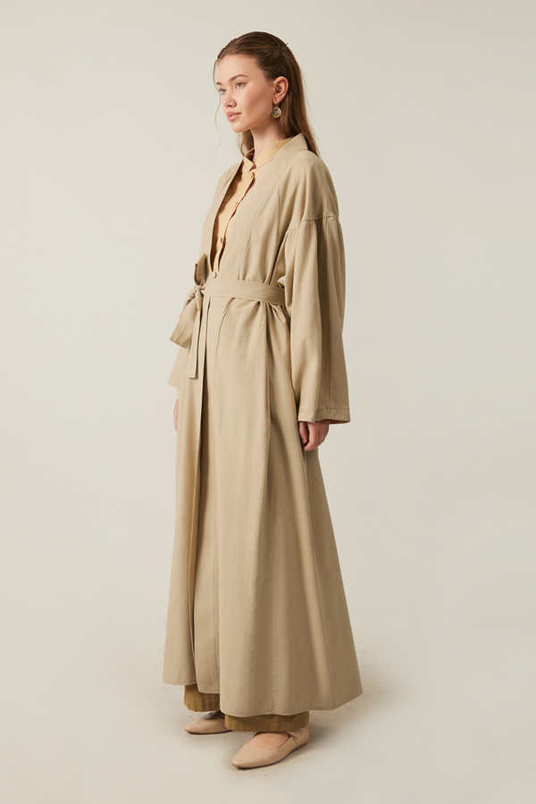 Long Linen Kimono Stone - 9