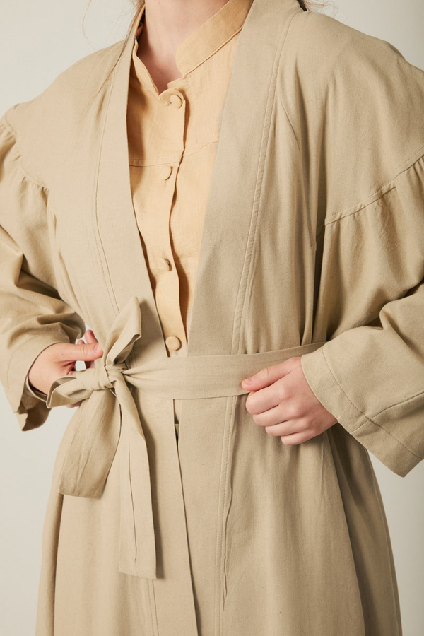Long Linen Kimono Stone - 12