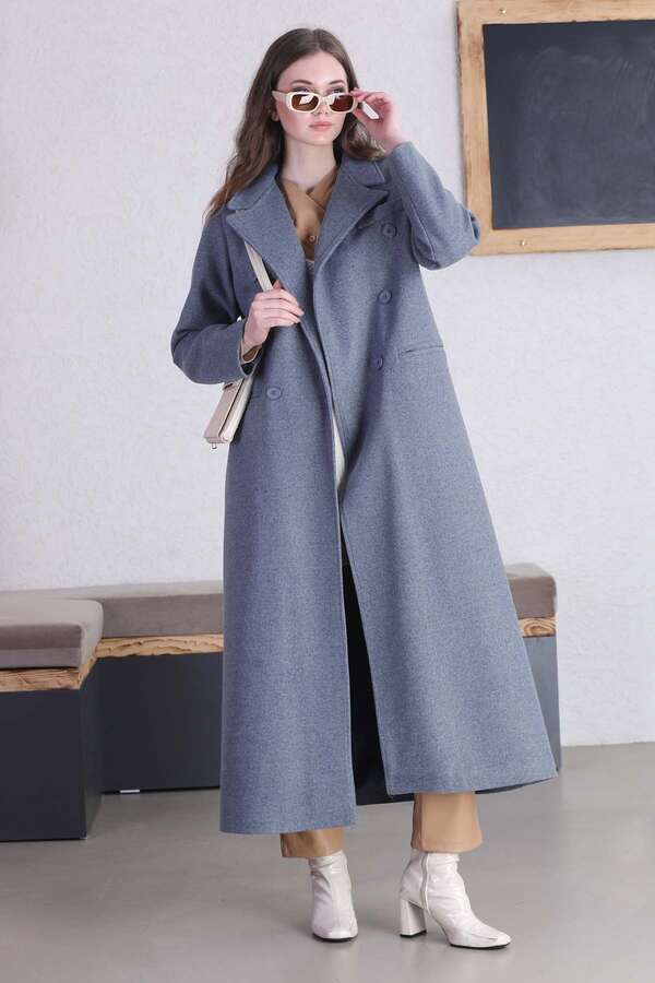 Long Oversize Cachet Coat Blue - 4