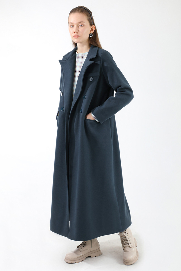 Long Oversize Cachet Coat İndigo - 1
