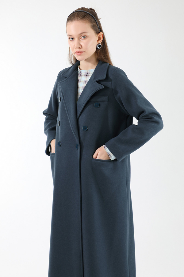 Long Oversize Cachet Coat İndigo - 2