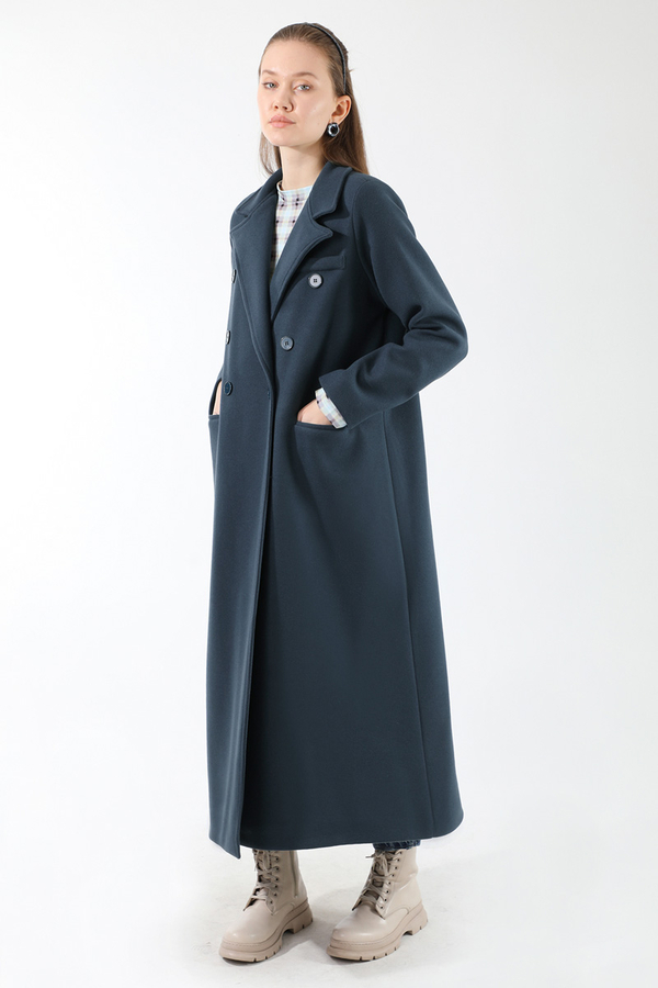 Long Oversize Cachet Coat İndigo - 5