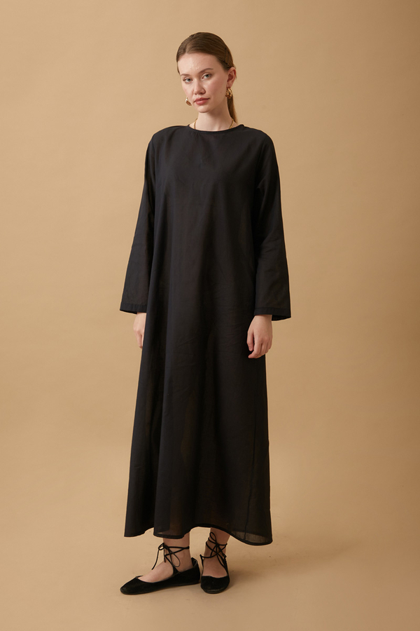 Long Sleeve Long Length Voile Slip Black